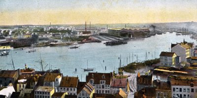 Kiel, Tyskland - udsigt over værftet fra Nicolaikirche af Unbekannter Künstler