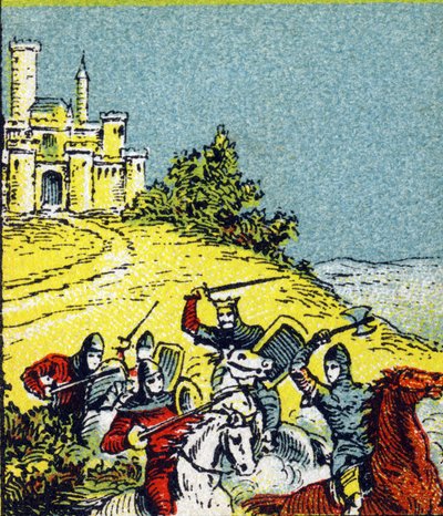 Kong Louis VI Le Gros kæmpede mod røveriet af rigets herrer. Gravering i "Histoire de France". Serie af reklamebilleder udgivet på vegne af Louit, 24 rue d