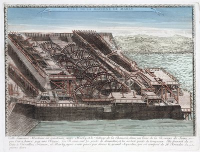 Marly de Rennequins maskine, som blev brugt til at pumpe og lede Seinen til Versailles gennem Marly-akvædukten for at levere vand til parkerne i slottene Marly og Versailles af Unbekannt