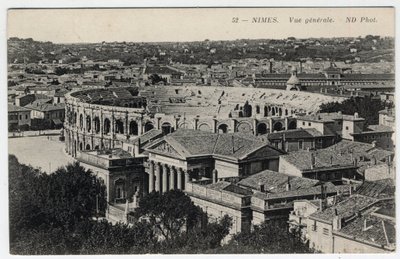 Languedoc Roussillon, Gard (30), Nimes: generel udsigt over byen med arenes og Maison Carree - Postkort slutningen af det 19.-20. århundrede af William M. Timlin