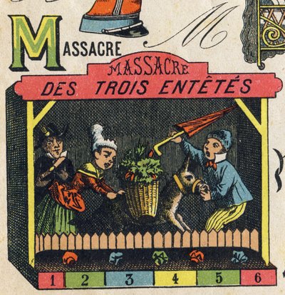 Bogstav M . Indgravering i "ABC Toys". Epinal billeddannelse i kromolitografi, ca. 1890. Lille hæfte på 8 sider. Mål: 195x135mm, beregnet til at modtage en annonce i 4. omslag. Bruges derhjemme, det tilbyder en berømt abecedary og en lille læsemetode. af Unbekannt