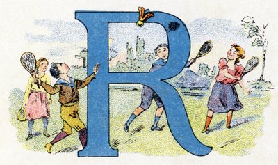 Bogstav R: Flyvende ketcher. Alfabet af Phosphatine Falieres. Gravering. Brevete alfabet S.G.D.G. af apoteker Pierre Emile Falieres. Illustrationer i kromolitografi, slutningen af 1800-tallet. 16 sider. Mål: 103x154mm af Unbekannt