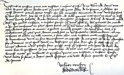 Brev fra kong Edward IV til Frans II, hertug af Bretagne, der beder om hjælp til genopretningen af hans rige, skrevet i Saint-Pol, 9. januar af Unbekannt