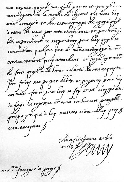 Brev fra kong Henri IV af Frankrig til Henrik, Prins af Wales, hvor han takkede ham for en gave af en flok jagthunde til hans søn, Dauphinen, som er for ung til at skrive personligt, skrevet i Paris af Unbekannt