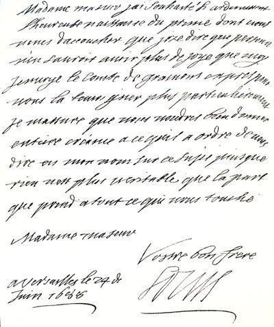 Brev fra Ludvig XIV til Maria af Modena, der lykønsker hende med fødslen af en prins, James Edward, Prince of Wales af Unbekannt