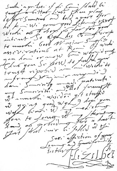 Brev fra dronning Elizabeth I til kong James VI af Skotland (senere James I af England) skrevet 11 uger før hendes død, hvori hun refererer til sin dårlige 