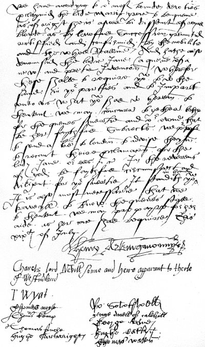 Brev fra tilhængere af dronning Mary I i Kent til Sir Nicholas Pelham og herrerne fra Sussex, der annoncerer proklamationen af Lady Mary som dronning og fordømmer Lady Jane Gray af Unbekannt