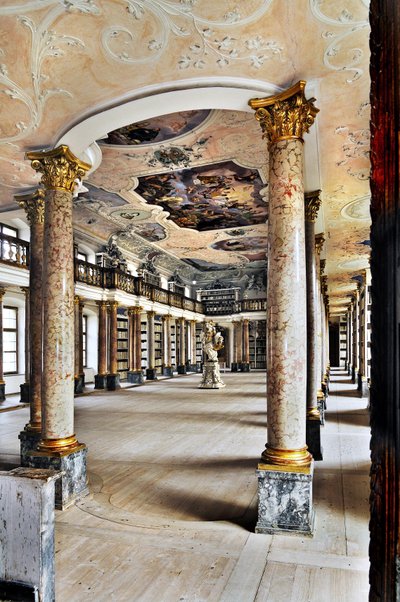 Bibliotek for Benediktinerklosteret Ottobeuren, Baviere, Tyskland, Europa. Fotografering af Unbekannter Künstler