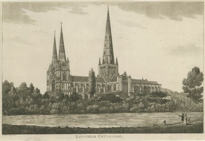 Lichfield Cathedral - South View: akvatintegravering, nd [c 1820-1830] af Unbekannt