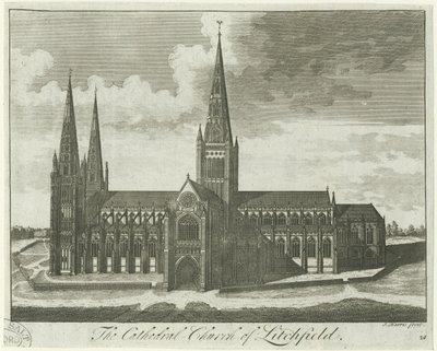 Lichfield Cathedral - South View: gravering og [?1700-tallet] af Unbekannt