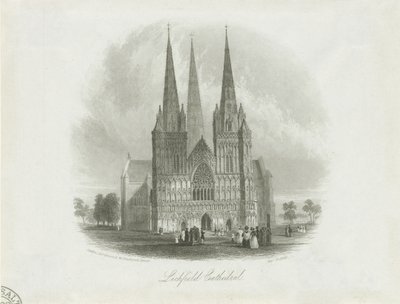 Lichfield Cathedral - Vestfronten: stålgravering, nd [c 1842] af Unbekannt