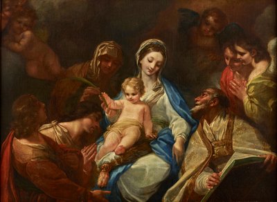 Madonna og barn, hellige og engle af Unbekannter Künstler