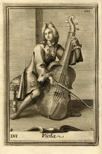 Mand spiller cello (eller "viola"). I "Gabinetto Armonico" af Filippo Bonanni, Rom. af Unbekannter Künstler