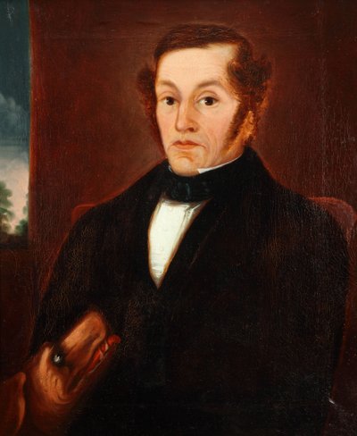 Mand med hund og butterfly 1825 (Olie på lærred) af Unbekannter Künstler