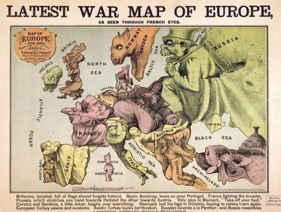 Kort over Europa, der karakteriserer de rivaliserende supermagter af Unbekannter Künstler