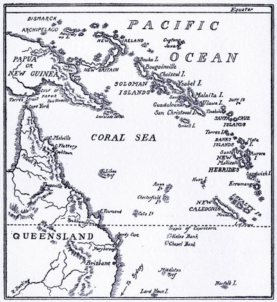 Kort over Melanesia af Unbekannt