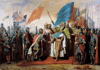 Møde mellem Filip II, konge af Frankrig og Henrik II, konge af England ved Gisors, 21. januar 1188 af Unbekannt