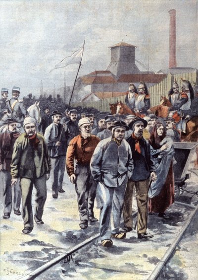 Minearbejdere i strejke i Courrieres, ca. 1906 (illustration) af Unbekannter Künstler
