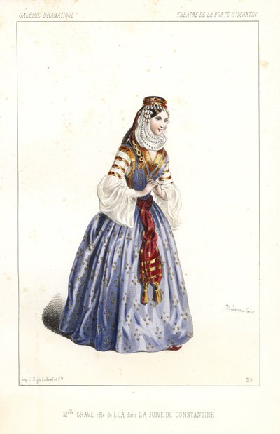 Miss Angelina Grave som Lea i La Jeive de Constantine af Theophile Gaultier og Noel Parfait, Theatre de la Porte St. Martin af Unbekannter Künstler