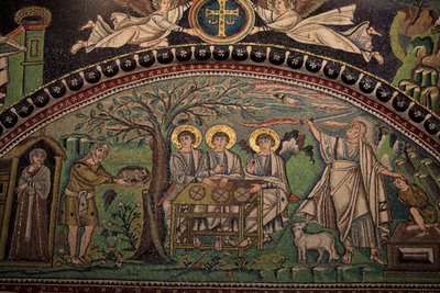 Mosaik fra Det Gamle Testamente "Isaks Offer". Basilikaen San Vitale. 6. århundrede, Ravenna, Italien. UNESCO af Unbekannt