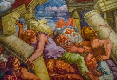 Manierismens mest berømte fresko: Giulio Romanos illusion opfinder en kuppel og opløser rummets arkitektur i giganternes fald, Giants Hall af Unbekannter Künstler