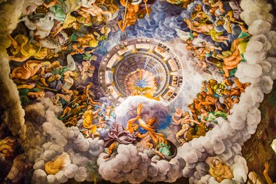 Manierismens mest berømte fresko: Giulio Romanos illusion opfinder en kuppel og opløser rummets arkitektur i giganternes fald, Giants Hall af Unbekannter Künstler