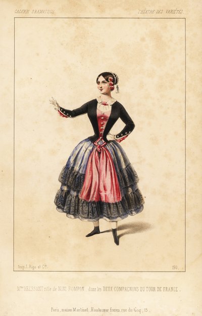 Fru Elisabeth Augustine Bressant som Nini Pompon i les Deux Compagnons du Tour de France af Lockroy og Wailly, Theatre des Varietes af Unbekannter Künstler