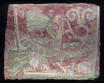 Vægmaleri fragment af en quetzal med syngende virgula, tidlig klassisk periode, 200–600 e.Kr. af Unbekannt