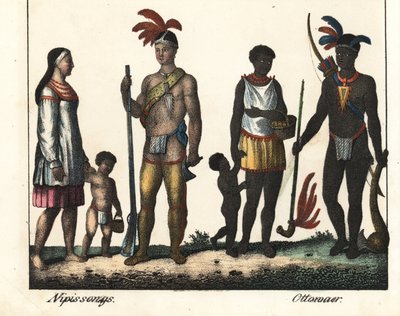 Indfødt i Canada: en familie af indianere fra Nipissing-søen og en familie af indianere fra Ottawa-området. Litografi til bogen: "Galerie complete en tableaux fideles des peuples d