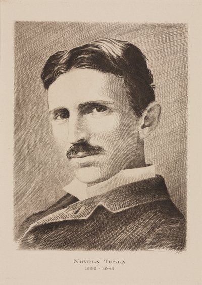 Nikola Tesla, kroatisk født serbisk ingeniør, fysiker og opfinder, c 1885 af Unbekannt