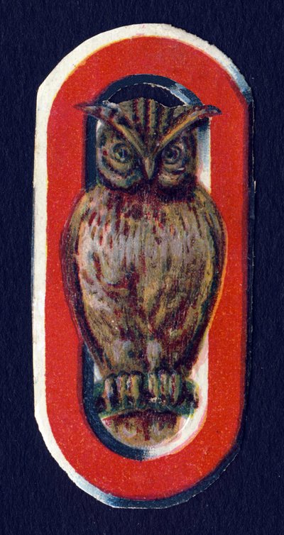 O som Ugle. Beetle decoupis med temaet dyr. Gravering. Serie af 26 vaffelkromolitografier af engelsk oprindelse. Redaktør og illustrator ukendt. Slutningen af det 19. århundrede. Mål: 5,5 x 3,5 cm af Unbekannt