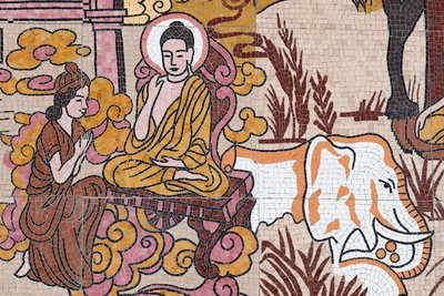 Ong Nui buddhistiske pagode, vægfresko, Buddhas liv, Quy Nhon, Vietnam, 2019 (foto) af Unbekannt