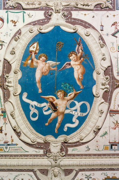 Oval forestillende tre putti (1560), detalje af Hall of Grotesques