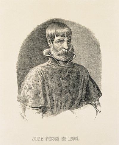 PONCE DE LEON, Juan (1460-1521). Spansk erobrer af Puerto Rico (1508) og opdager af Florida (1502) (stik) af Unbekannter Künstler