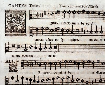 Side med musikpartitur af In the Name of the Lord af Thomas Louis de Victoria af Unbekannter Künstler