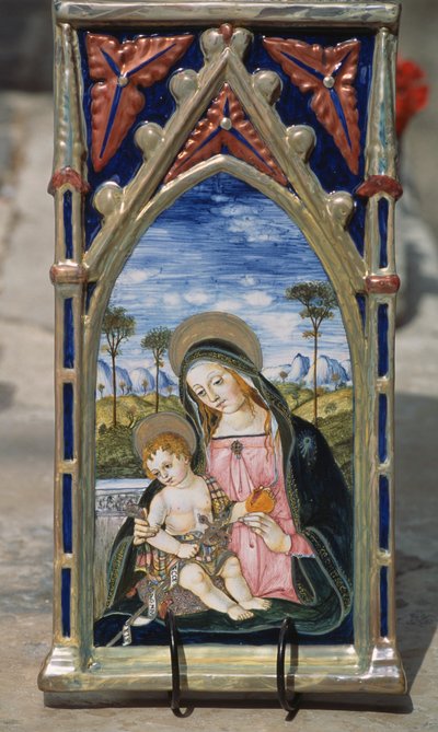 Malede keramiske fliser forestillende Madonna og barn, Gualdo Tadino, Umbrien, Italien af William M. Timlin