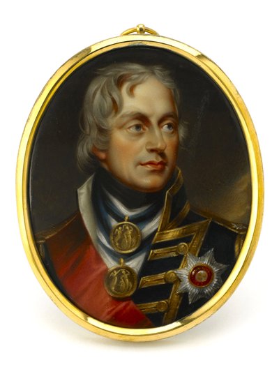 Malet miniature, der forestiller viceadmiral Horatio Nelson (1758-1805). Monteret på et vedhæng af kobber og emalje, begyndelsen af det 19. århundrede, portræt af Henry Pierce Bone (1779-1855). af Unbekannter Künstler