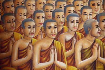Maleri af munke (lytter til Buddha) Udong Cambodge af Unbekannt