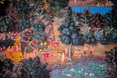 Malerier af landsbyscener med Buddha i Thailand, Wat bang riang, Thub Pat/ Malerier, Wat bang riang, Thub Pat, Phang Nga, Thailand, Asien (foto) af Unbekannter Künstler