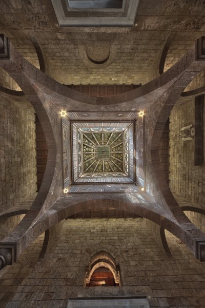 Palermo, Det Kongelige Palads eller Palazzo dei Normanni (Normannernes Palads), Joharia Tower, Winds Room: træspids med Vindens Rose (Kompasrosen) i centrum Zenithal-udsigt af Unbekannter Künstler