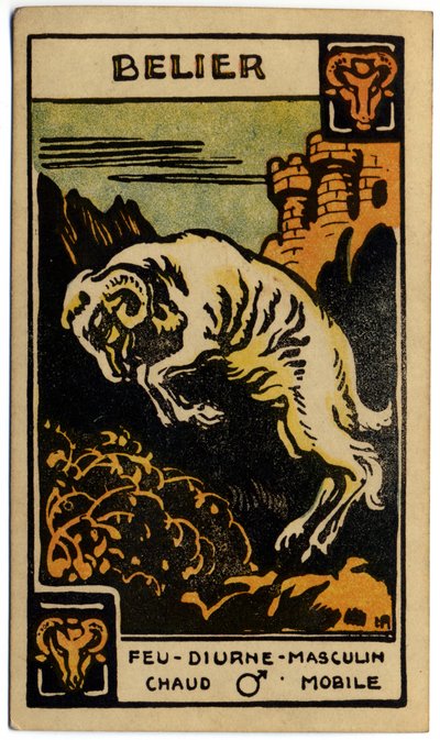 Paranormalt. Astrologi. Vædderen (vædderen). Astrologisk kort fra: Le Tarot Astrologique (Astrologisk Tarot), af Georges Muchery, Frankrig af Unbekannter Künstler