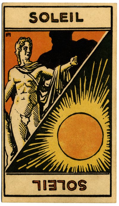 Paranormalt. Astrologi. Solen (stjerne). Astrologisk kort fra: Le Tarot Astrologique (Astrologisk Tarot), af Georges Muchery, Frankrig af Unbekannter Künstler