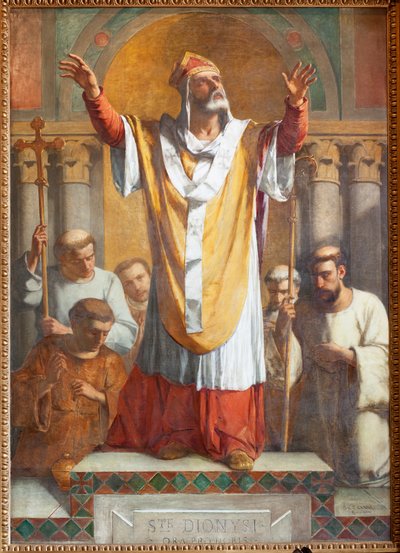 Sognekirke (Parochiale kerk Sint-Dionysius van Lede). Indre. Sydgang. Alteret. Maleri. Sankt Denis. Signeret og dateret 1854 ThEodore-Joseph Canneel. af Unbekannter Künstler