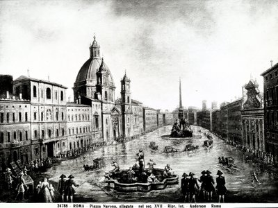 Piazza Navona i Rom, tryk fra det 17. århundrede i Rom af Unbekannt