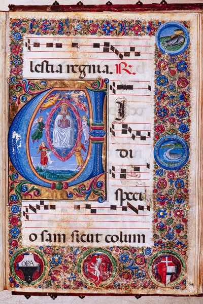 Piccolomini Bibliotek: Korbog, torsk. 15.Q., ff. 64r med "Assumption of the Virgin", af Guidoccio Cozzarelli og Bernardino Cignoni. af Unbekannter Künstler