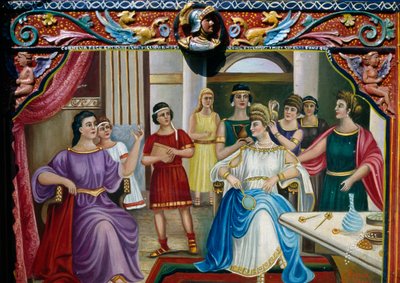 Billeddekoration på siciliansk vogn forestillende romersk matrone, Sicilien, Italien, detalje af William M. Timlin