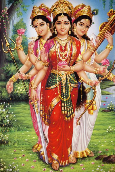 Billede af hinduistiske gudinder Parvati, Lakshmi & Saraswati Indien af Unbekannt
