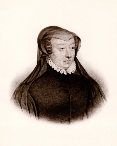 Portræt af Catherine de Medicis (Caterina de Medici) (1519-1589). Dronning af Frankrig, kobberstik fra det 19. århundrede af Unbekannter Künstler