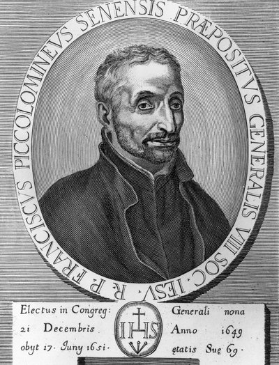 Portræt af Francesco Piccolomini (1582-1651), italiensk jesuit, var overordnet i Society of Jesus fra 1649 til 1651, gravering af William M. Timlin