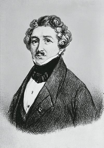 Portræt af Louis-Jacques-Mande Daguerre (1787-1851), fransk kunstner, fysiker og kemiker, anerkendt for sin opfindelse af fotoprocessen daguerreotypi af William M. Timlin